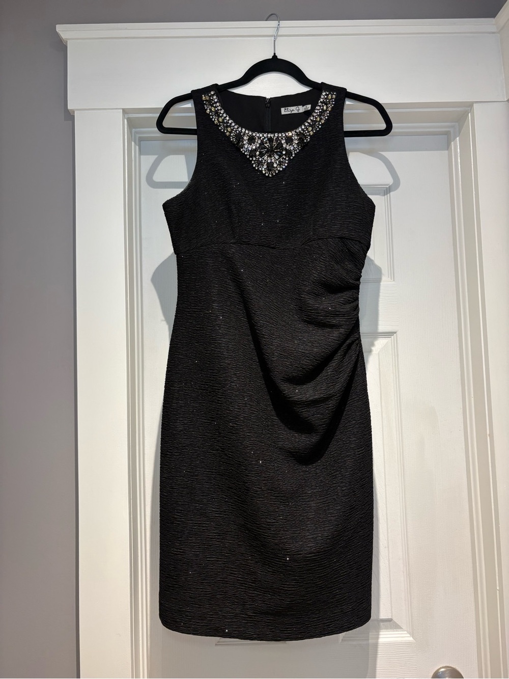 Eliza J Black Sleeveless Sheath Dress with Jeweled Neckline